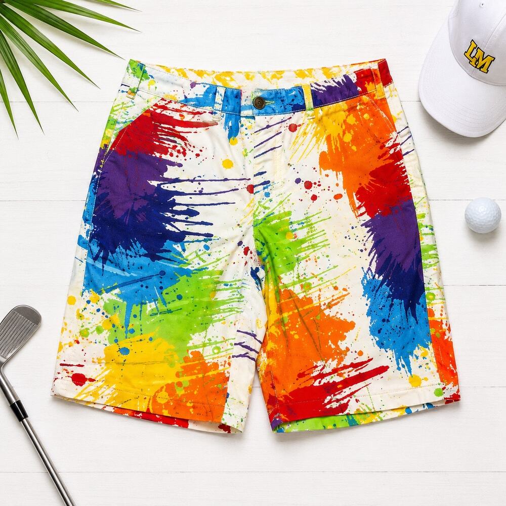 Loudmouth Golf Shorts Mens 38 White Paint Splatter Print